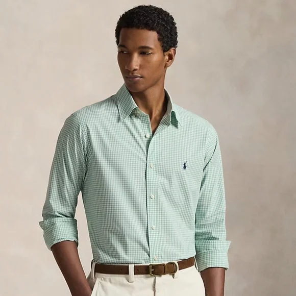 RALPH LAUREN Polo Mint Green Gingham Plaid Button Down Shirt Men M (Pink Pony) - Picture 1 of 12